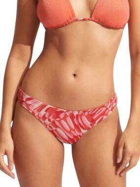 Seafolly Reversible Hipster Bikini Bottom Size 8 Poolside Coral Pink Metallic